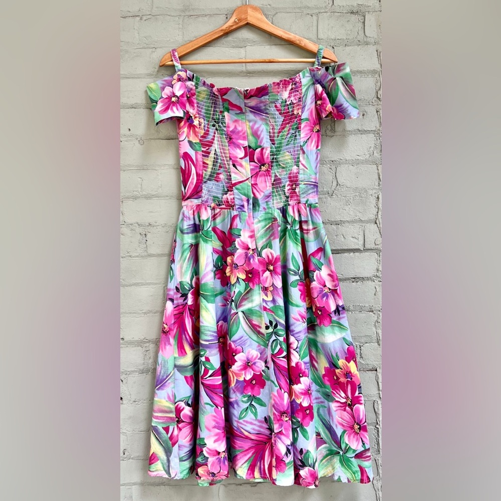 Floral Off The Shoulder Basque Waist Midi Party Dress - Picture 8 of 9